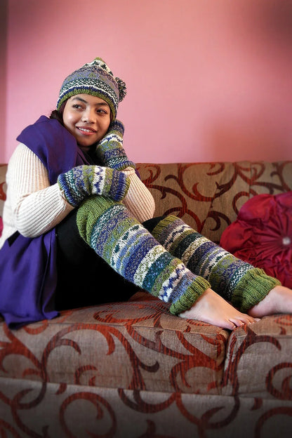 Forest Green and mixed colors woolen leg warmer - Vajracrafts