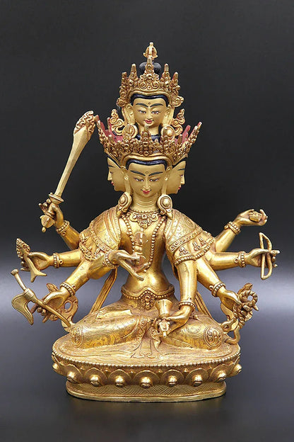 Fully Gold Plated Maha Manjushree Statue, 10" - Vajracrafts