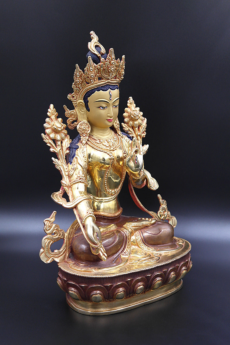 Partly Gold Plated  Tibetan White Tara Statue 13"