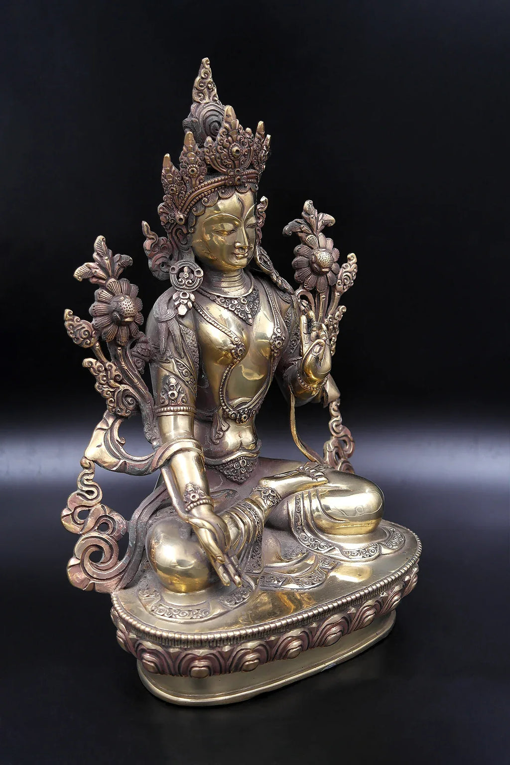 Gold toned Tibetan White Tara Statue 12" - Vajracrafts
