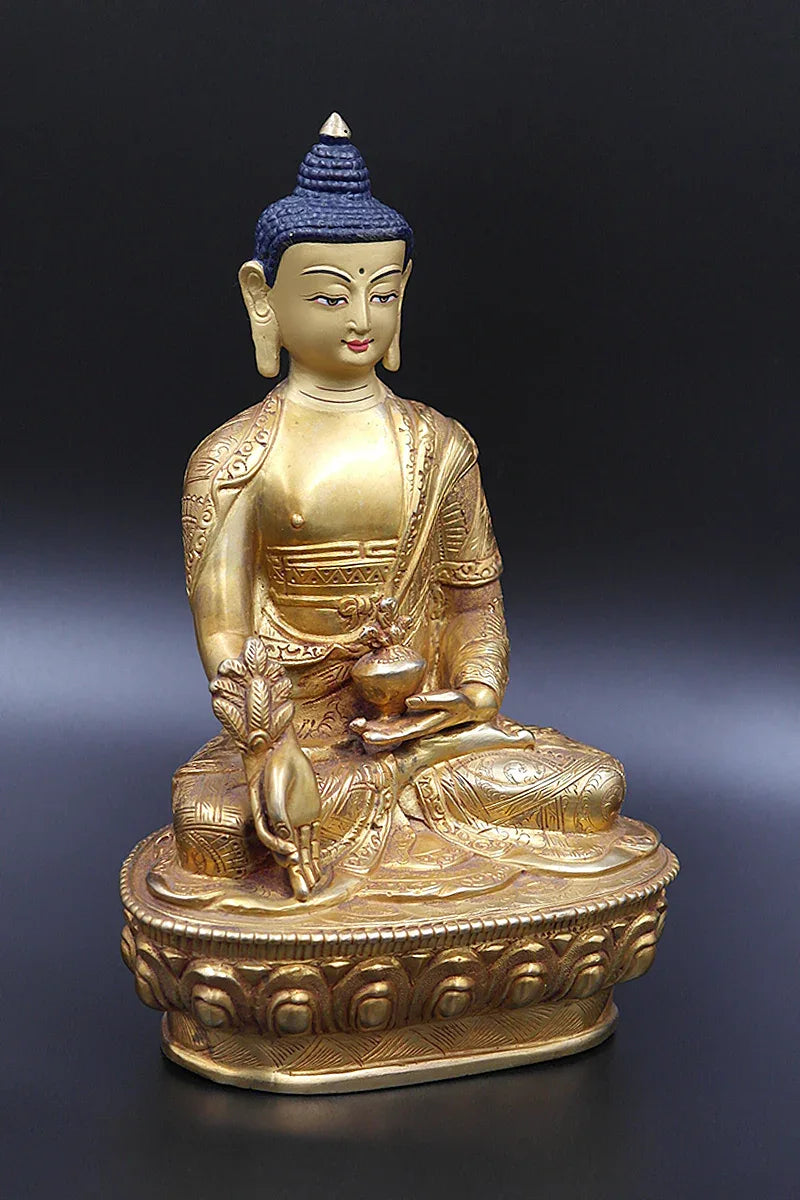 Gold Plated Medicine Buddha Statue, healing buddha statue, 8" - Vajracrafts