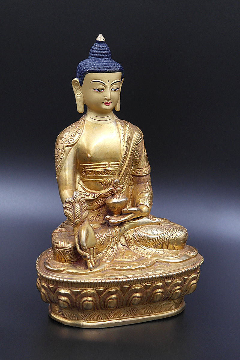 Gold Plated Medicine Buddha Statue, healing buddha statue, 8" | Vajracrafts