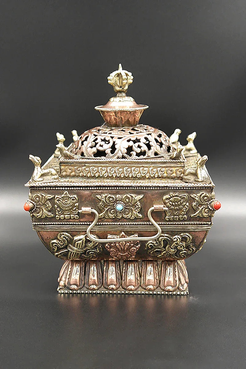 Handmade Copper Tibetan Buddha Incense burner - Vajracrafts