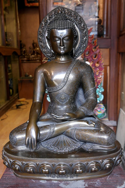 Bronze Shakyamuni Buddha Statue in Lotus 25" - Vajracrafts