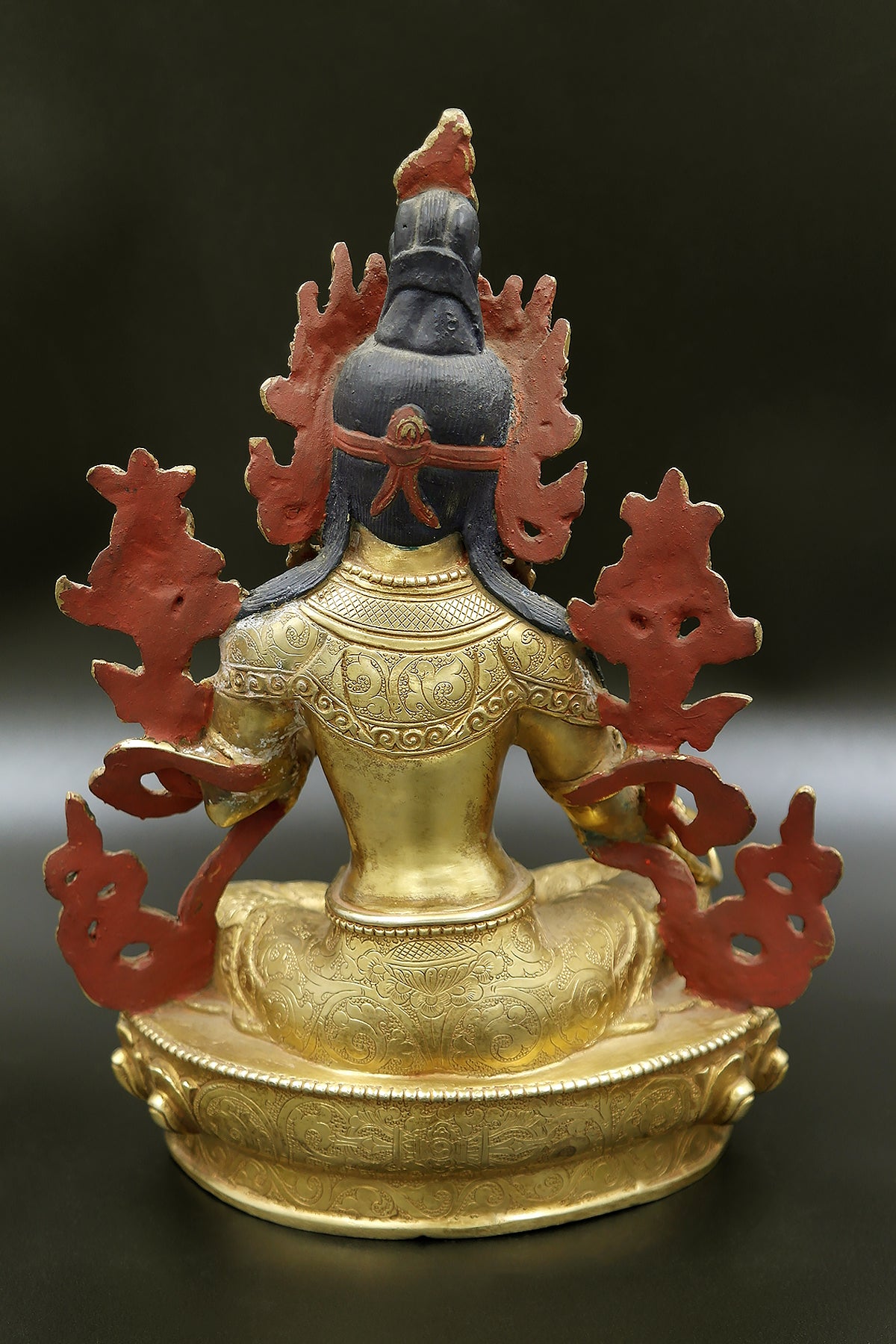 Fine carving Gold toned Green Tara statue from Nepal 9"