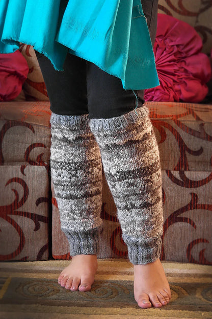 Brown grey mixed colors hand knitted woolen leg warmer - Vajracrafts
