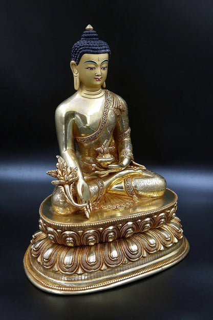 Tibetan Medicine Buddha Statue in Double Lotus 12" - Vajracrafts