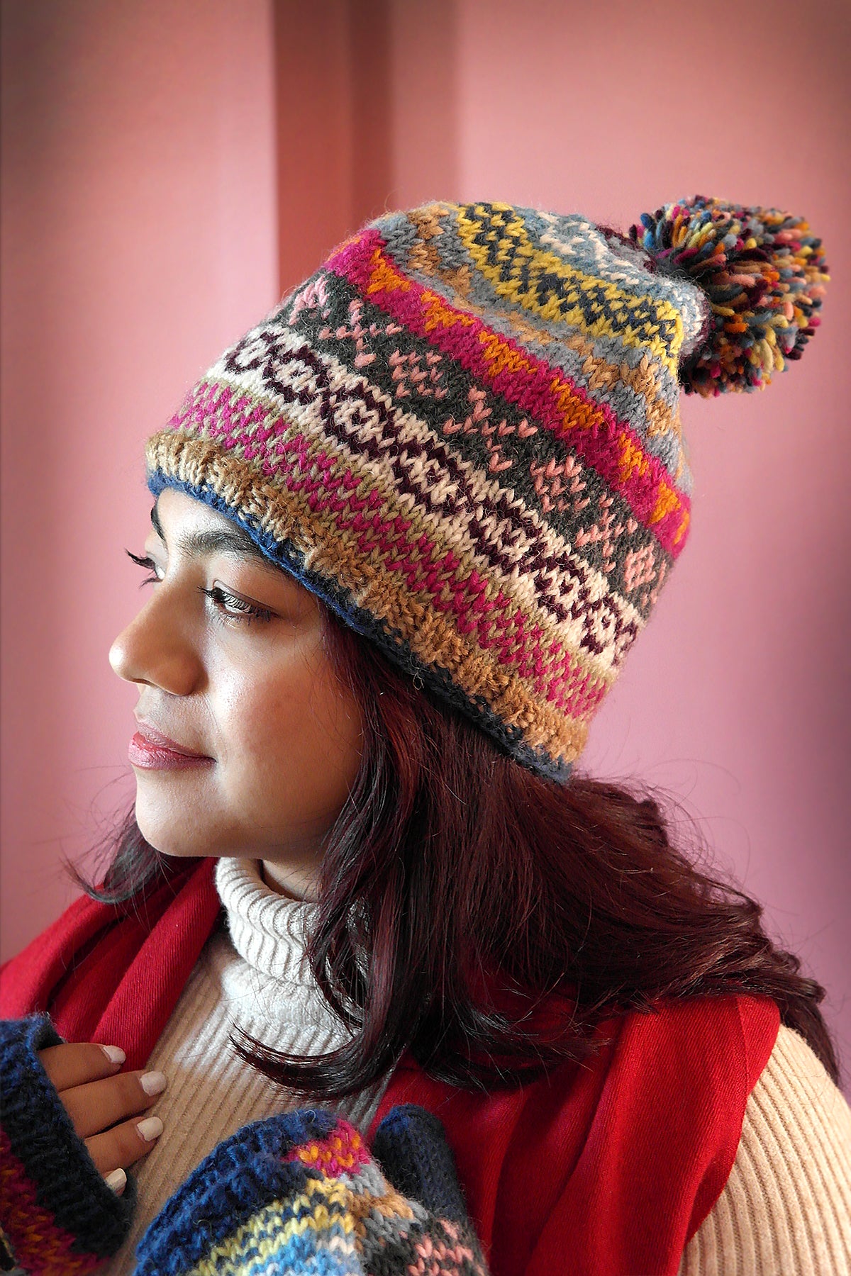 Blue Pink Womens Knit Winter Warm Pom Pom Beanie Hat
