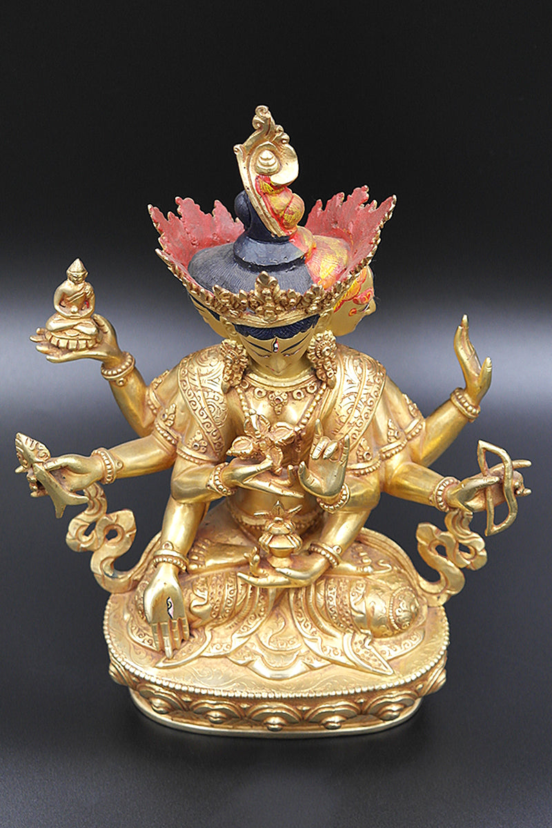 Fully Gold Plated Tibetan Buddhist Namgyal/Namgyalma statue, 9"