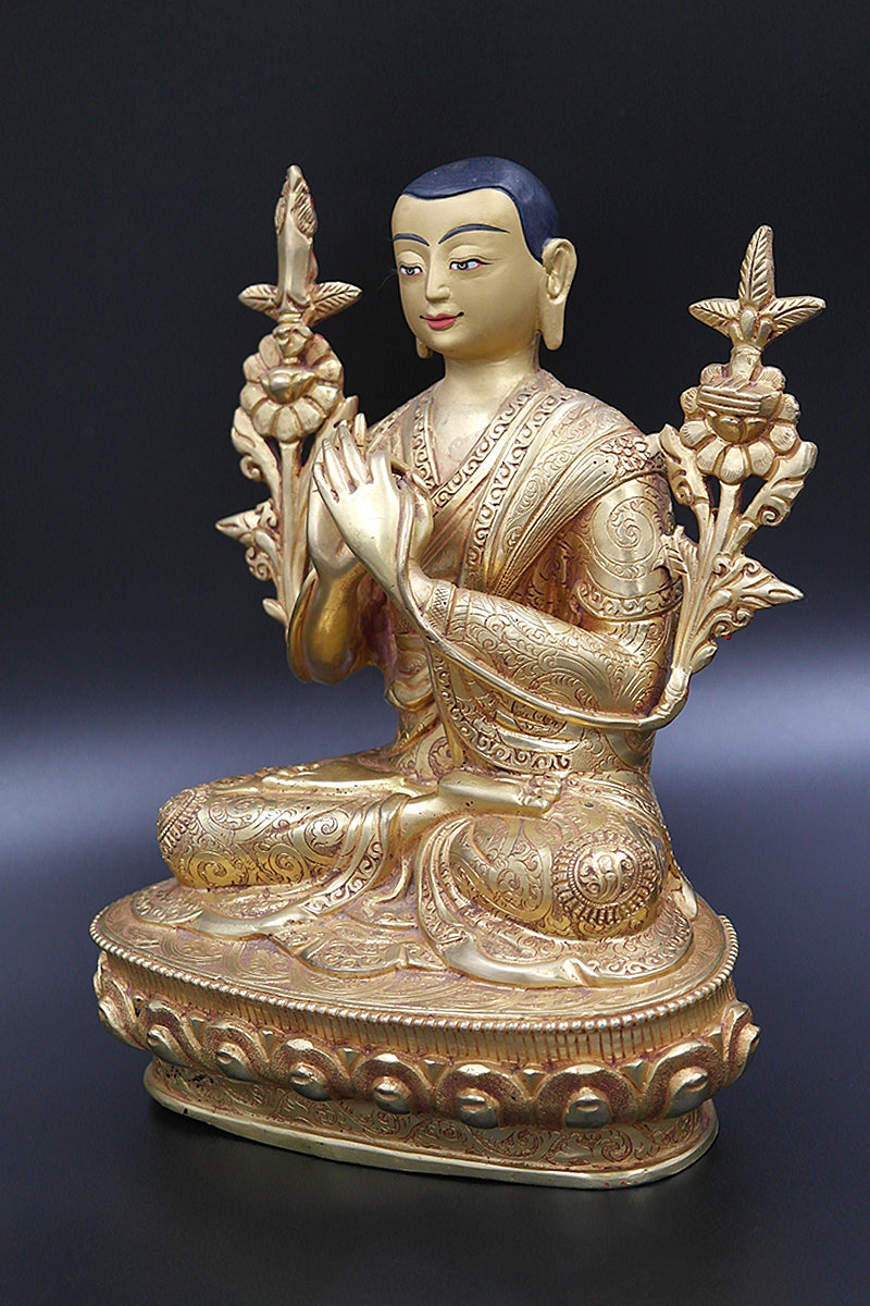 Guru Tsongkhapa Full Gold Plated statue from Nepal 9"