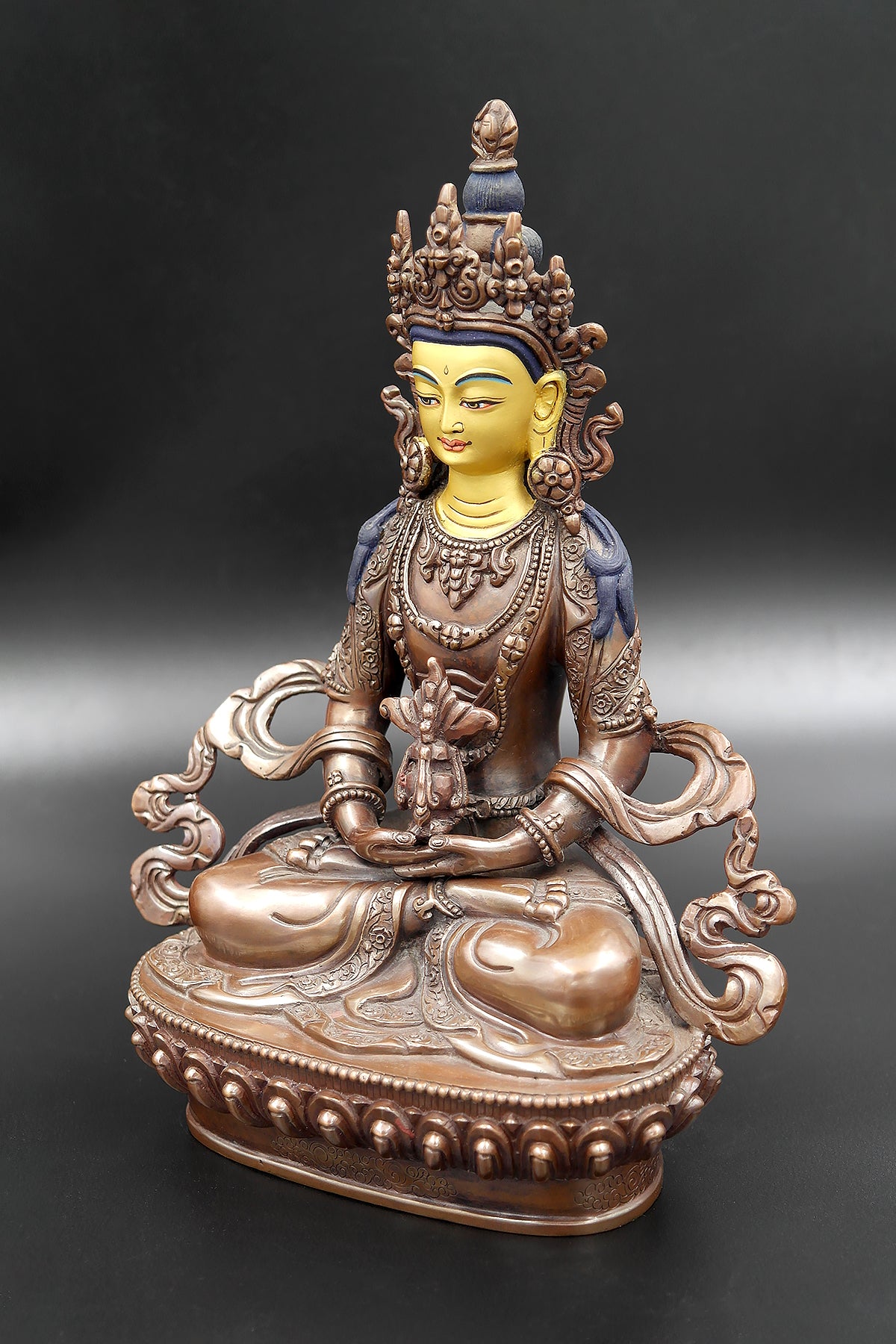 Copper Oxidized Buddhist Aparmita or Amitayus Statue 8"