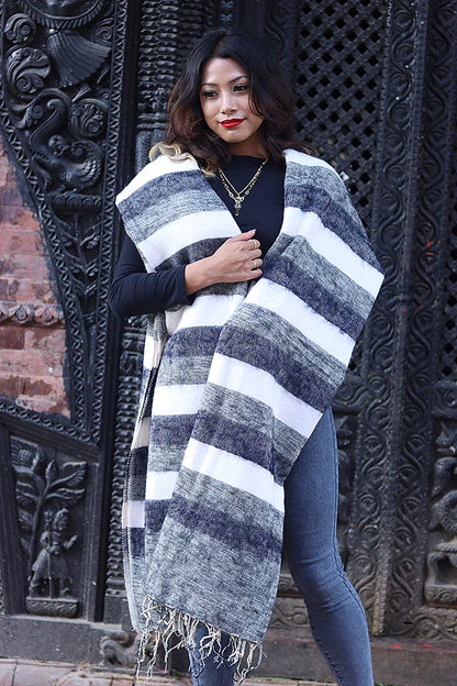 Bright Grey and White Yak Wool Shawl/Oversized Blanket - Vajracrafts