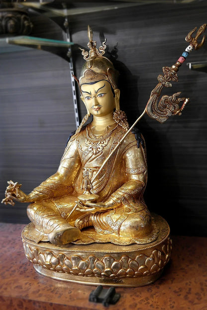 Guru Padmasambhava Statue | Gold Plated Tibetan Rinpoche 24" - Vajracrafts