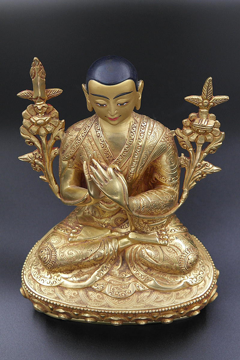 Guru Tsongkhapa Full Gold Plated statue from Nepal 9"
