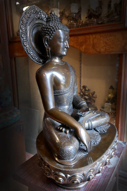 Bronze Shakyamuni Buddha Statue in Lotus 25" - Vajracrafts