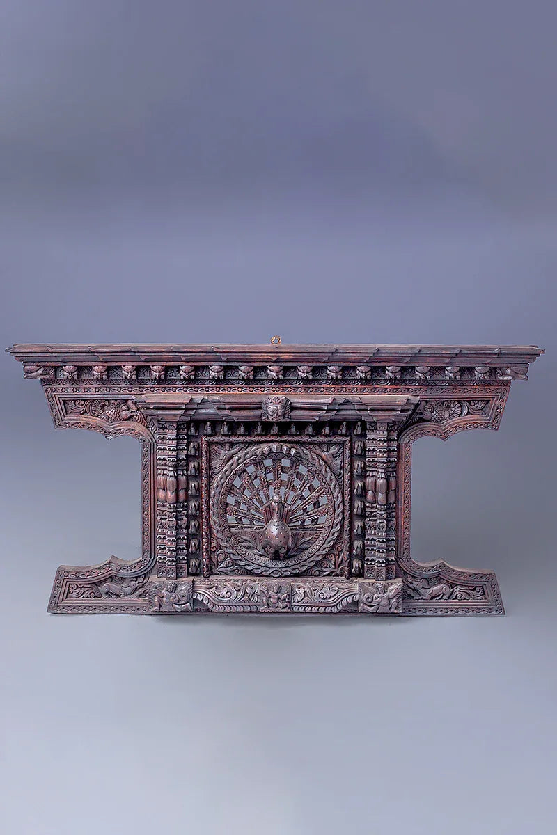 Traditional Newari Handcrafted Wooden Peacock Window - Vajracrafts