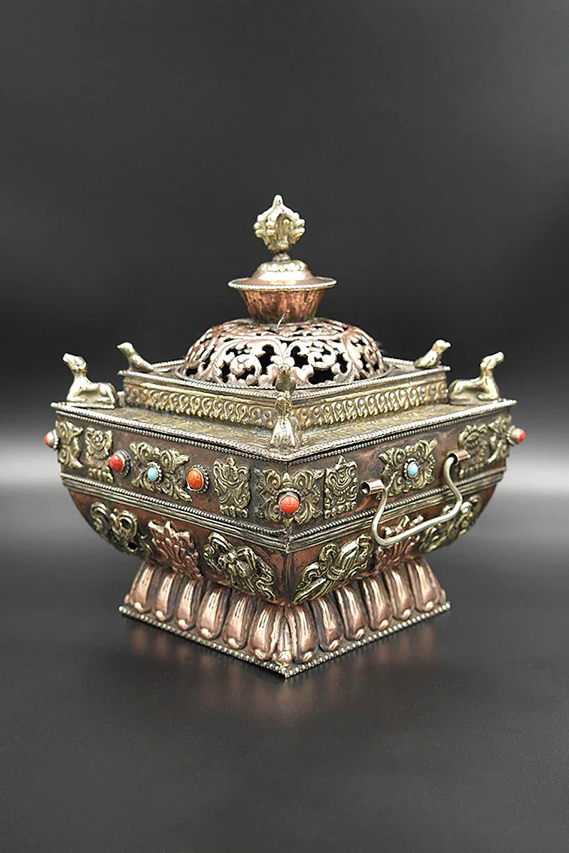 Handmade Copper Tibetan Buddha Incense burner - Vajracrafts