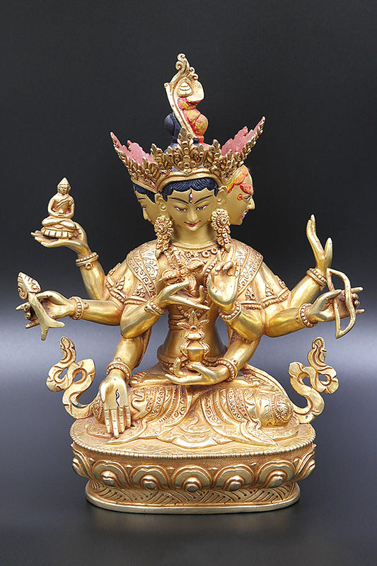 Fully Gold Plated Tibetan Buddhist Namgyal/Namgyalma statue, 9"