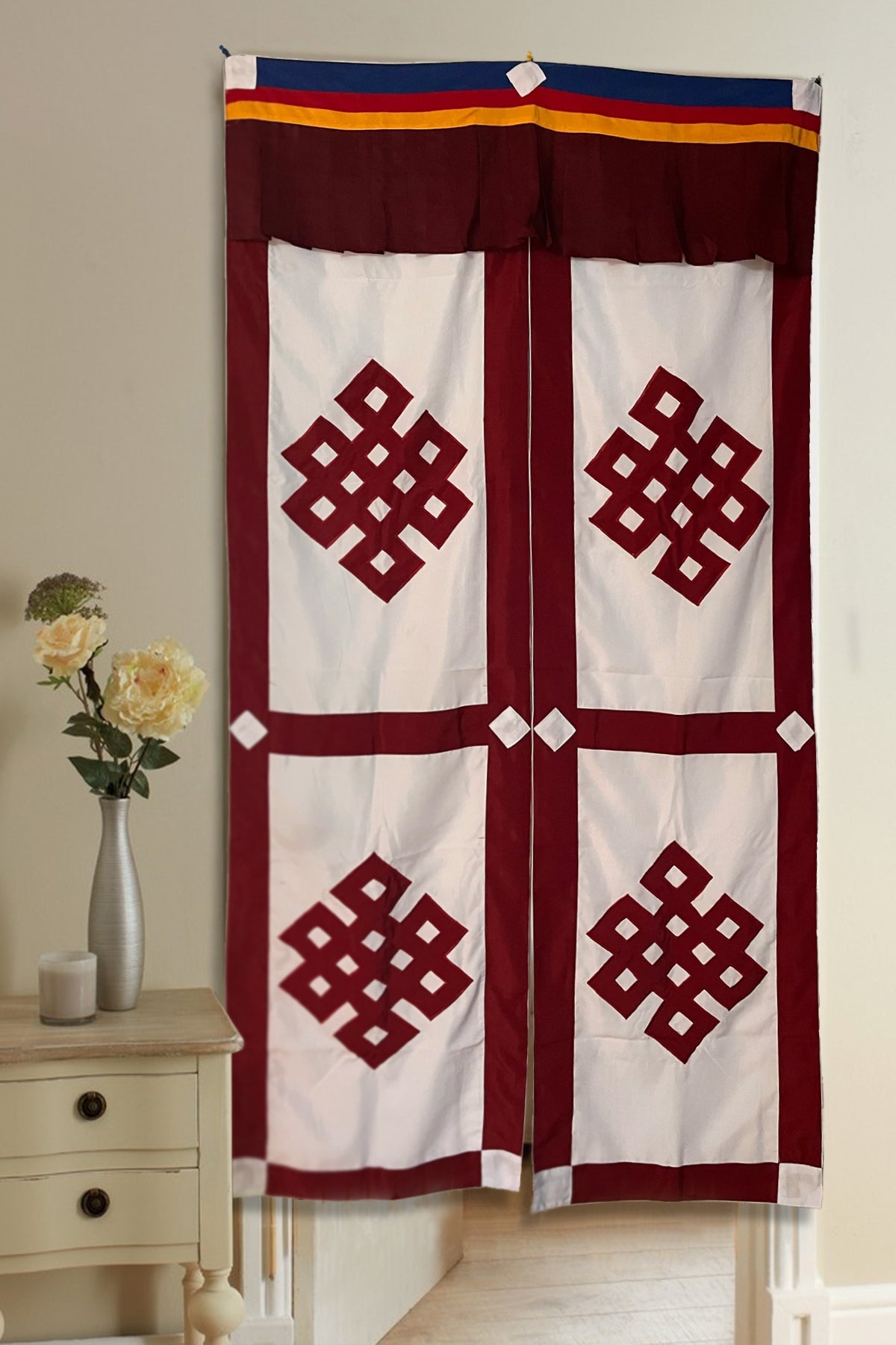 Tibetan Endless Knot Split Cotton Door Curtain | Vajracrafts