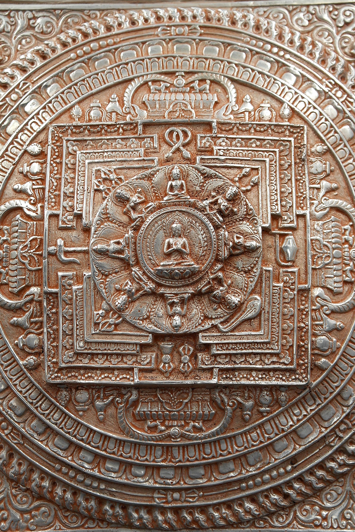 Silver Plated Tibetan Buddhist Mandala Thangka Wall hanging