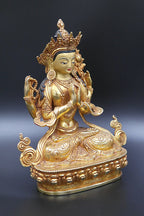 Gold Plated Masterpiece Tibetan Chenrezig Statue, God of Passion 9" - Vajracrafts