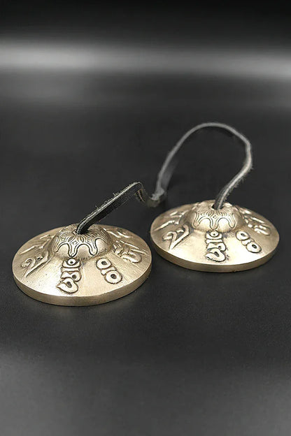Om mane peme hum mantra embossed Tingsha 2.9" - Vajracrafts
