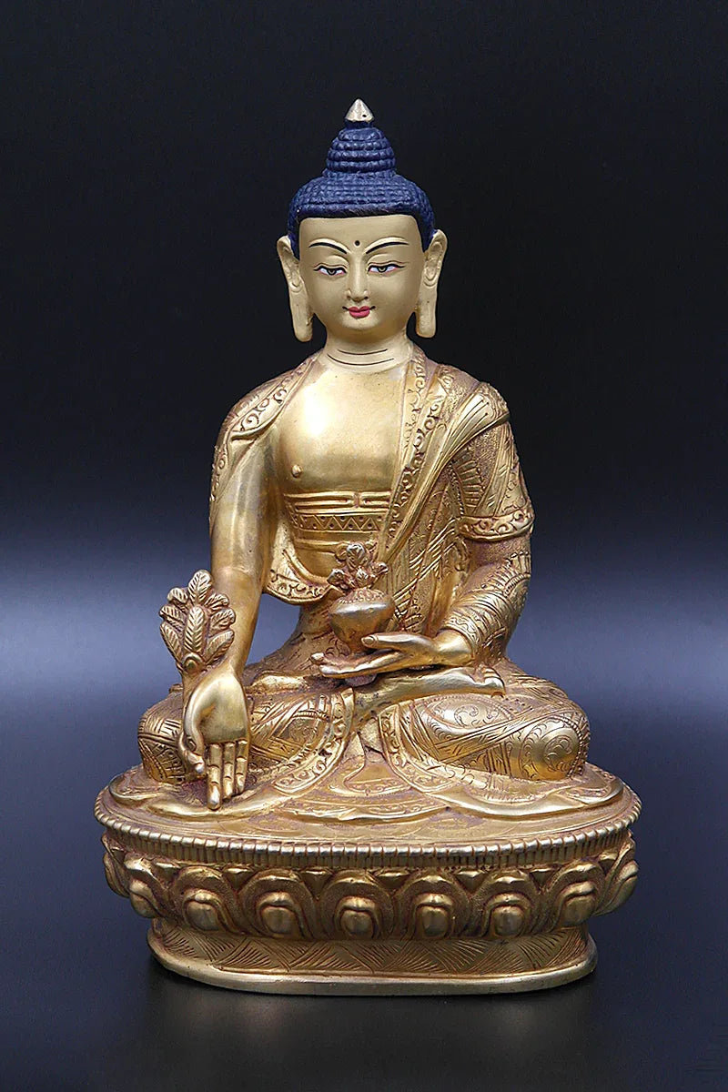 Gold Plated Medicine Buddha Statue, healing buddha statue, 8" - Vajracrafts
