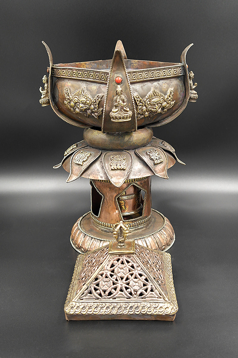 Lotus design with 8 Auspicious symbols copper incense burner