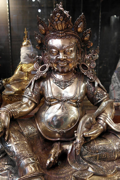 Masterpiece Gold toned Zambala Statue from Nepal, Kubera statue 28" - Vajracrafts