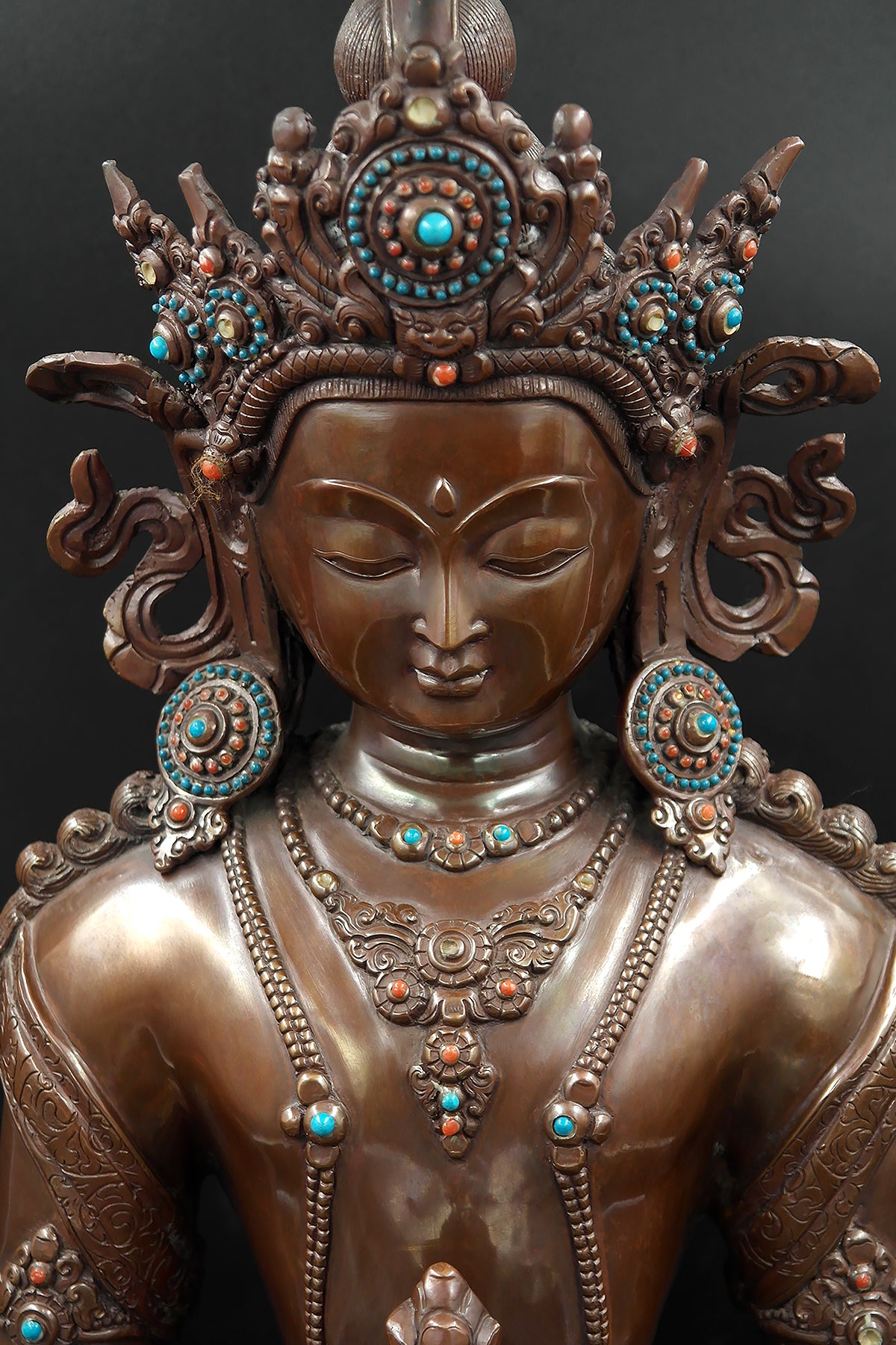 Copper Oxidized Tibetan Buddhist Aparmita Statue 18"