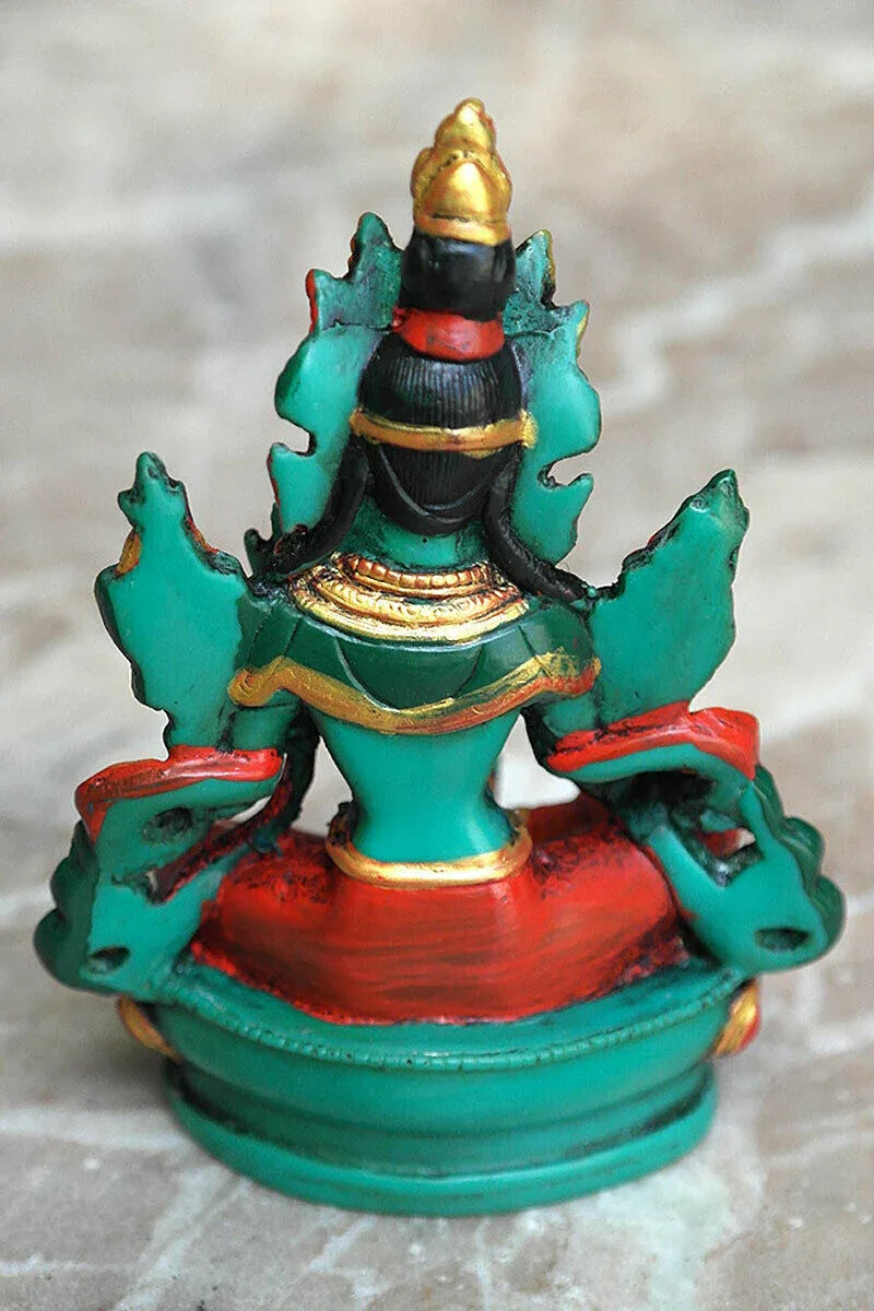 Hand Painted Tibetan Deity Green Tara Statue, 5" - Vajracrafts