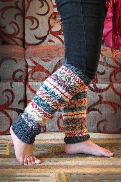 Grey Maroon and mixed colors woolen leg warmers - Vajracrafts