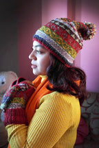 Womens Knit Winter Warm Pom Pom Beanie Hat Red  Green mixed - Vajracrafts