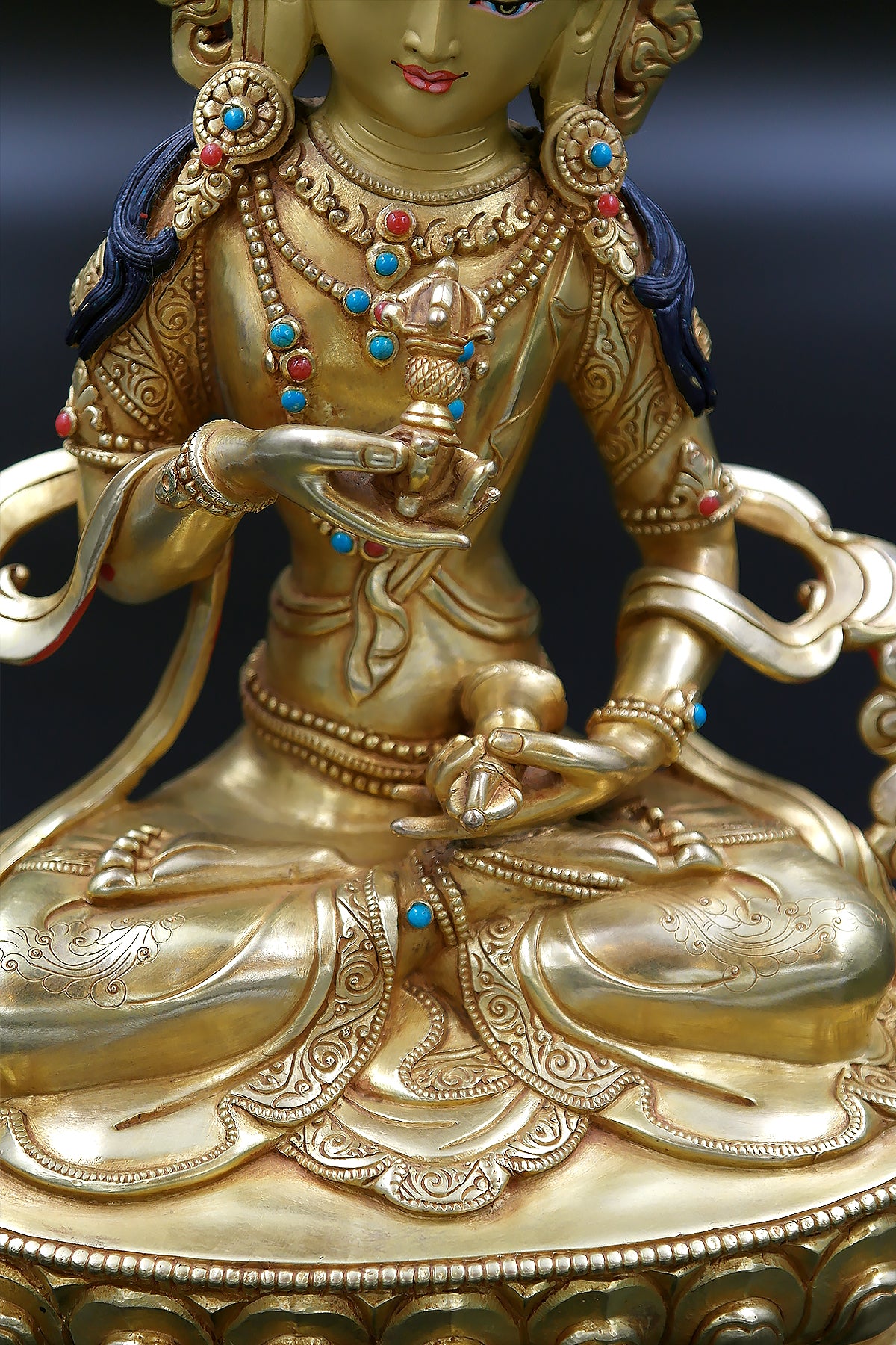 Gold Plated Tibetan Buddhist Vajrasattva Statue, 8"