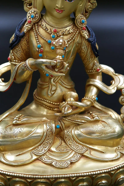 Gold Plated Tibetan Buddhist Vajrasattva Statue, 8" - Vajracrafts