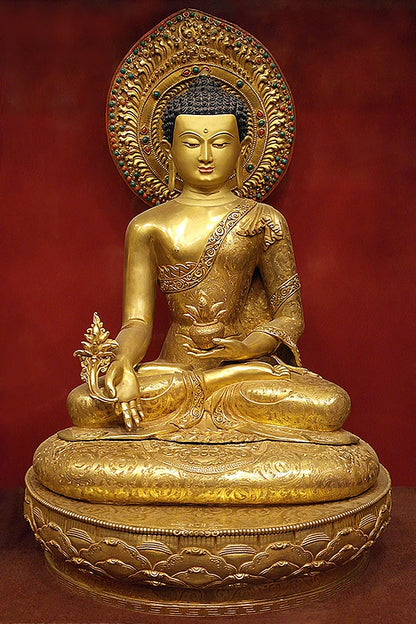 Masterpiece Gold Plated Medicine Buddha Statue, 27" - Vajracrafts