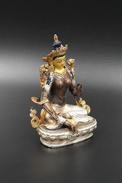 Two tones Green Tara statue from Nepal 4" - Vajracrafts