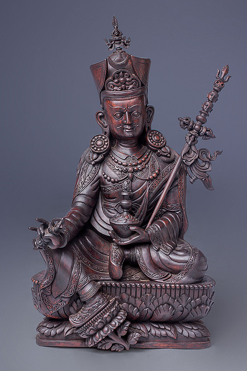 Guru Padmasambhava Wooden Statue, Masterpiece Rinpoche Statue