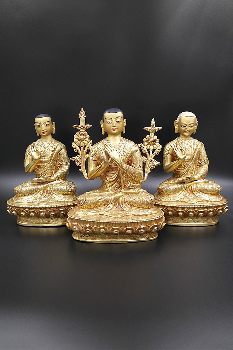 Full Gold Plated Khedrub je Tibetan Buddha statue 9"