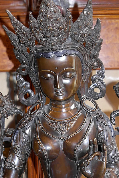 Masterpiece Copper Oxidized Green Tara Statue from Nepal 25" - Vajracrafts