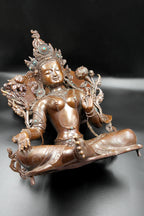 Copper Oxidized Green Tara Statue from Patan 20" - Vajracrafts