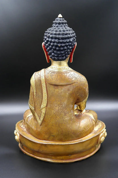Partly Gold Plated Shakyamuni Buddha Statue from Boudha, 13" - Vajracrafts