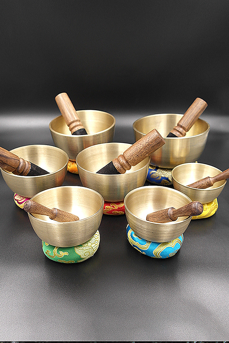 Tibetan Set of 7 Chakra Singing Bowl For Healing With Mallet & Cushion 3.2"-5.2"