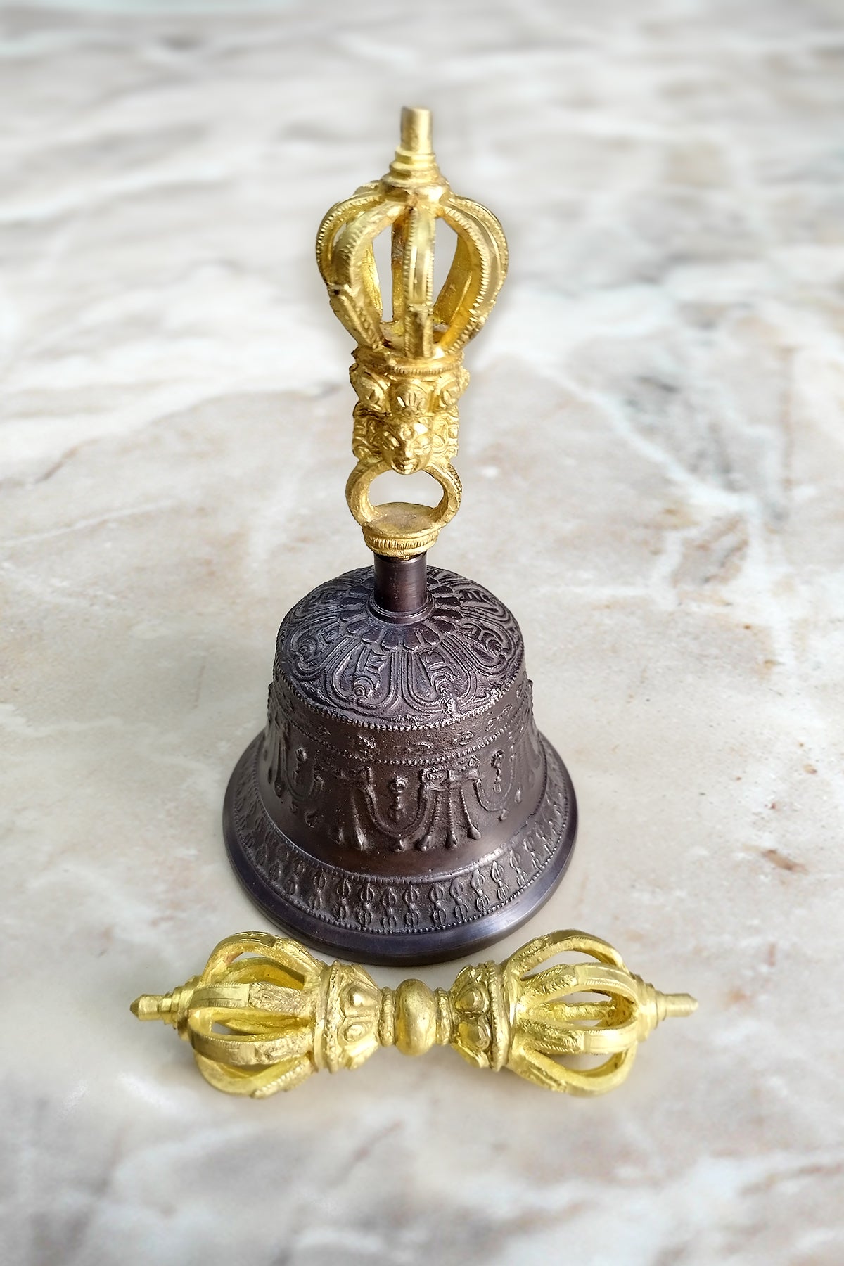 Antiqued Tibetan Buddhist Bell and Dorje Set