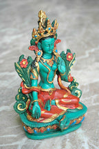 Hand Painted Tibetan Green Tara Statue, 6" - Vajracrafts