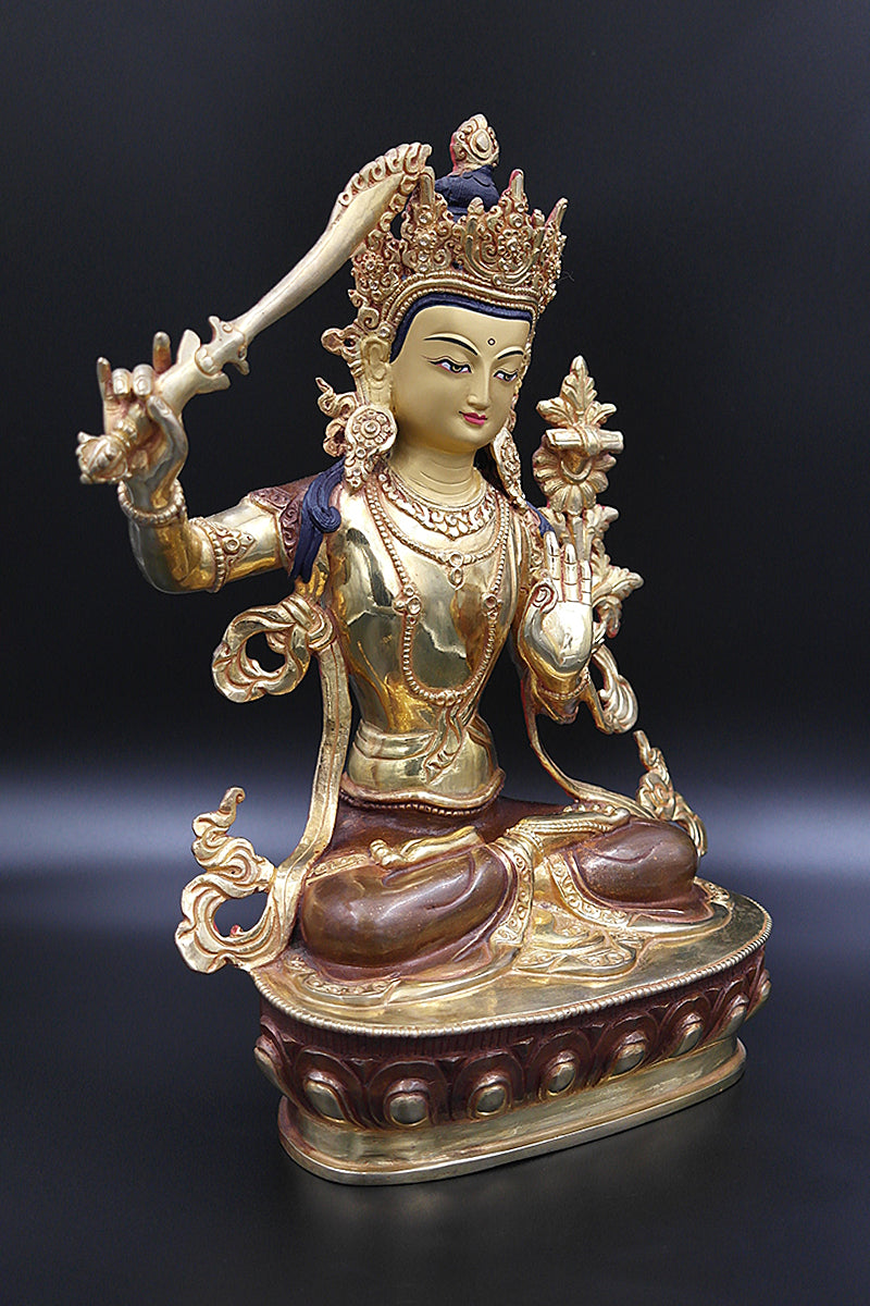 Gold Plated Manjushree Statue, Handmade in Nepal 13"