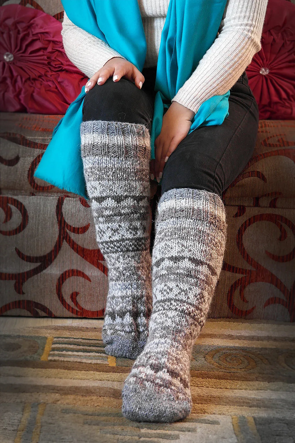 Natural colors Woolen Knee High Socks - Vajracrafts