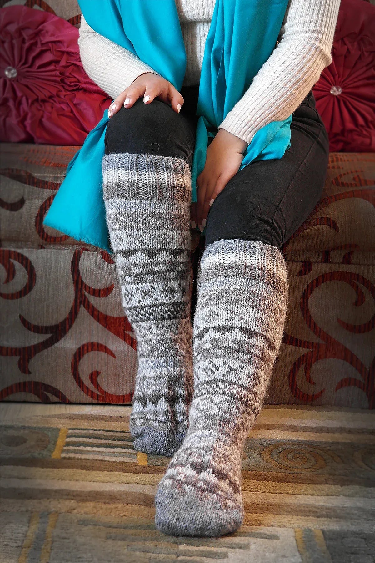 Natural colors Woolen Knee High Socks - Vajracrafts