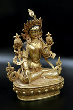 Antique looked Gold Tone Tibetan Buddhist White Tara Statue from Nepal 9" - Vajracrafts