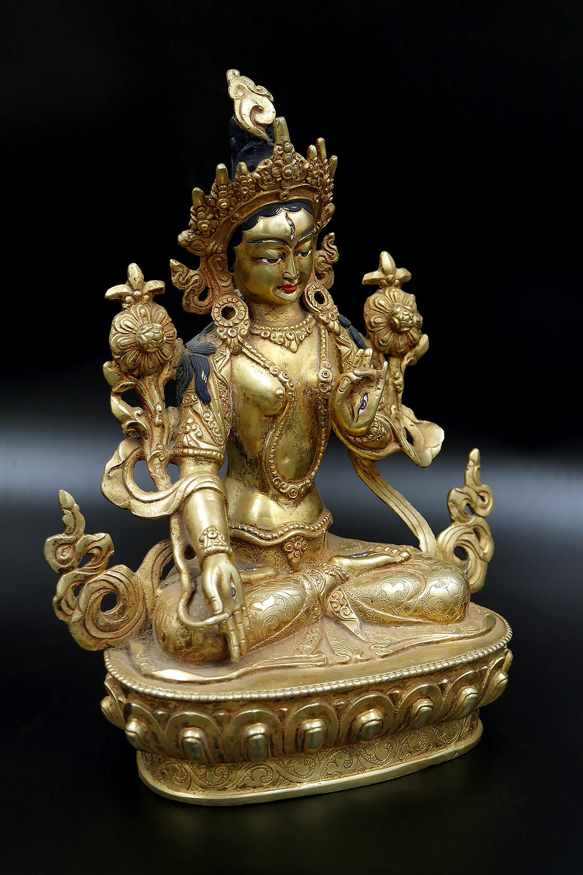 Antique looked Gold Tone Tibetan Buddhist White Tara Statue from Nepal | Vajracrafts